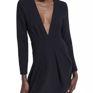 The Kooples Paris Black Deep V Plunge Cocktail Dress Long Sleeve Size M NWT